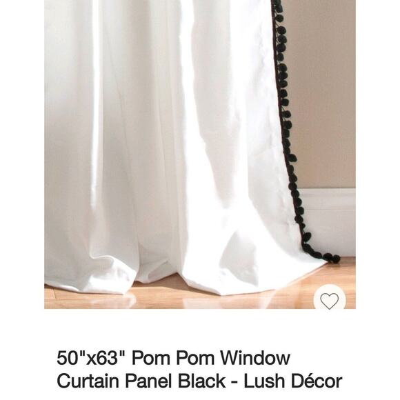 Lush Decor Pom Pom 50" x 63" Rod Pocket Window Curtain, 1 Panel in Black/White - Picture 3 of 7